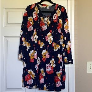 Navy Blue Floral Smocked Dress